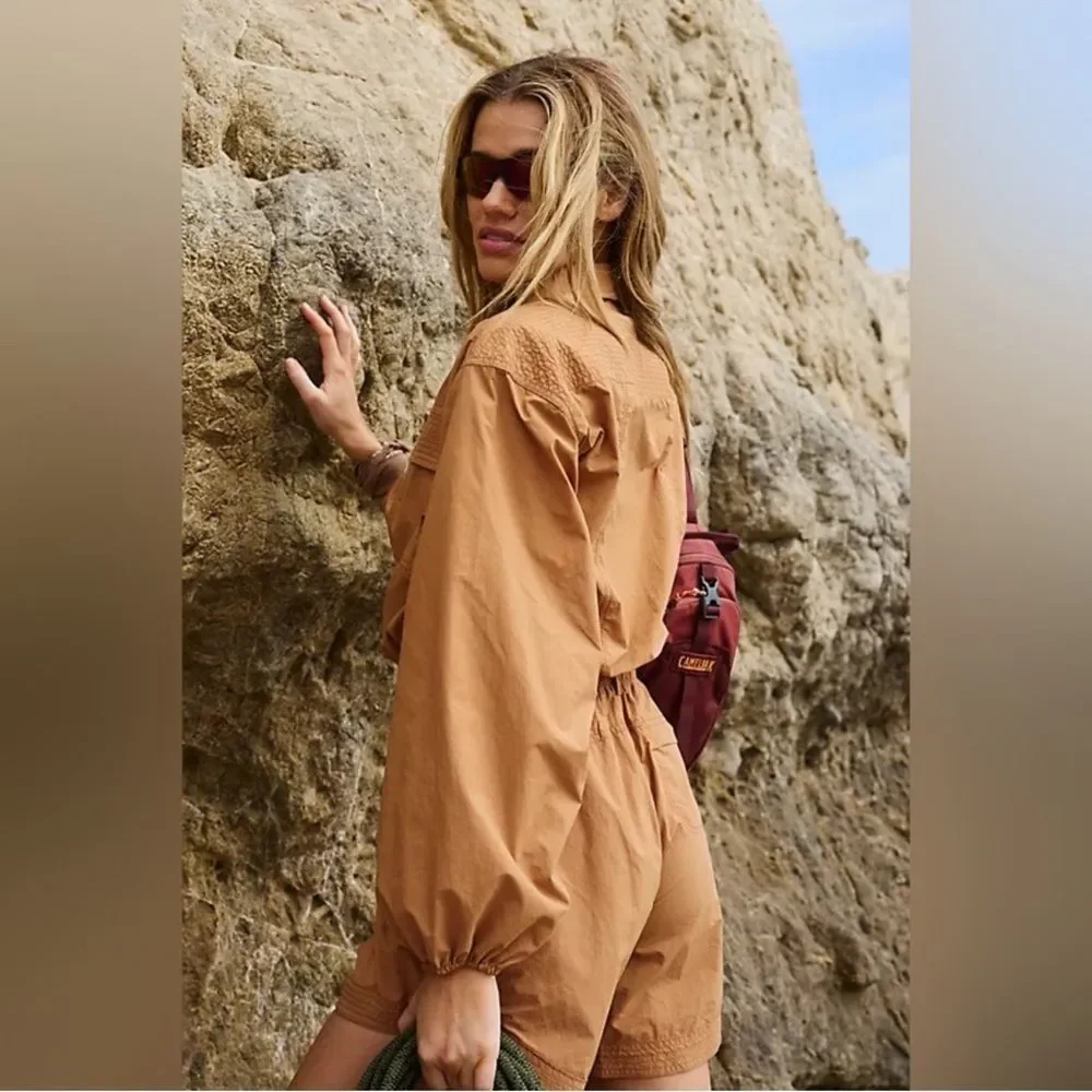 NWOT Free People In The Wild Shortsie Romper Long Sleeve One Piece